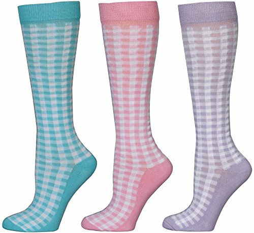 Tuffrider Ladies’ Gingham Check Socks – Aqua/pink/light Purple 3 Pack