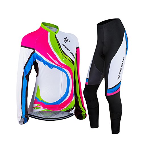 ZEROBIKE Women’s Breathable Long Sleeve Cycling Suit 3D Gel Padded Bicycle Cloting Pants Set UV Protective