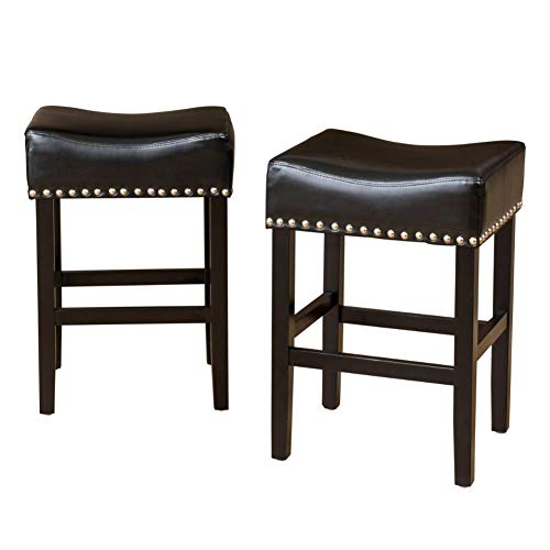Christopher Knight Home Laramie Bonded Leather Backless Counterstools, 2-Pcs Set, Black