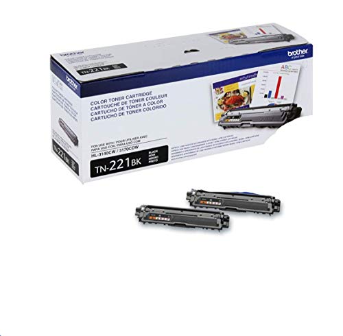 Brother Genuine TN221BK 2-Pack Standard Yield Black Toner Cartridge with Approximately 2,500 Page Yield/Cartridge