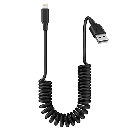 ONE PIX iPhone Charger Cable for Car (3 ft), MFi Certified Coiled Lightning Cable Compatible with iPhone 13Pro Max/13Pro/13/12Pro Max/12Pro/12/11/XS/XS Max/XR/X/8/8 Plus/iPad/iPod (Black-1PC)