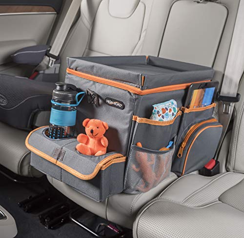 High Road CarHop Car Seat Organizer for Kids and Adults with Cup Holder Tray, Side Pockets and Cooler Compartment (Large, Gray)