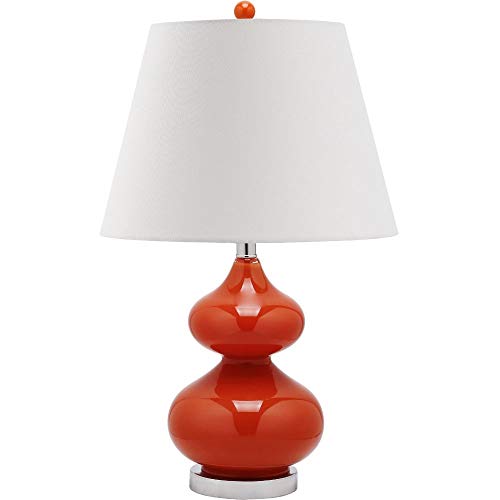 SAFAVIEH Lighting Collection Eva Modern Contemporary Blood Orange Double Gourd Glass 24-inch Bedroom Living Room Home Office Desk Nightstand Table Lamp (LED Bulbs Included)