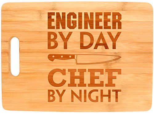 Engineering Gift Engineer By Day Chef By Night STEM Math Big Rectangle Bamboo Cutting Board Bamboo