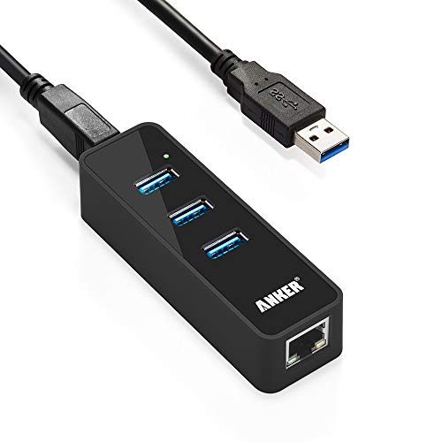 Anker 3-Port USB 3.0 HUB with 10/100/1000 Gigabit Ethernet Converter (3 USB 3.0 Ports, A RJ45 Gigabit Ethernet Port, Support Windows XP, Vista, Win7/8 (32/64 bit), Mac OS 10.6 and Above, Linux) Black