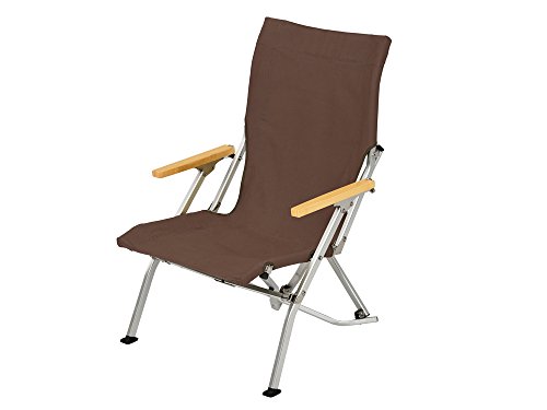 Snow Peak Low Beach Chair – Natural Wood Armrests and Canvas Seat – Brown, 23″ x 26″ x 39″