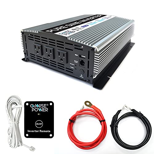 GoWISE Power 2000W Pure Sine Wave Power Inverter 12V DC to 120V AC with 3 AC Outlets + 1 5V USB Port, Remote Switch and 2 Battery Cables (4000W Peak) PS1003, 2021 Version, Grey