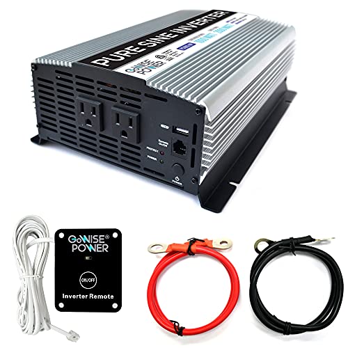 GoWISE Power 1000W Pure Sine Wave Inverter 12V DC to 120V AC with 2 AC Outlets + 1 5V USB Port, 2 Battery Cables, and Remote Switch (2000W Peak) PS1002, Updated Model, Grey, Standard