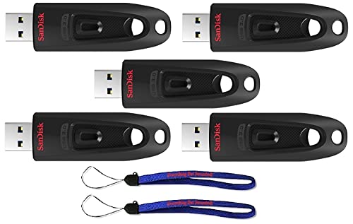 SanDisk 32GB (Five Pack) USB 3.0 Flash Ultra Memory Drive CZ48 – Bundle with (2) Everything But Stromboli Lanyard