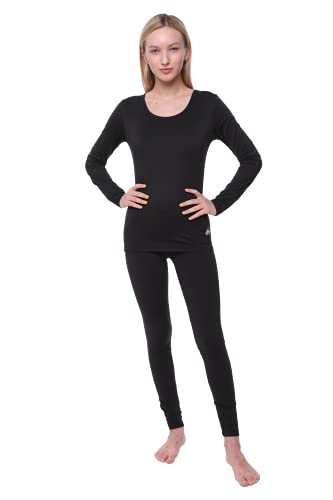 Women Thermal Set, Lightweight Ultra Soft Fleece Shirt and Tights,Black,X-Large