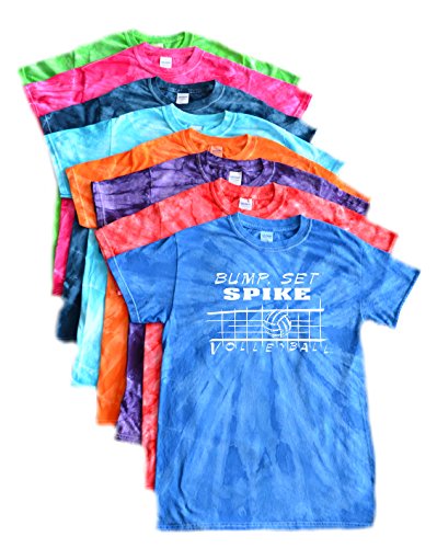 JANT girl Volleyball Tie Dye T-Shirt Bump, Set, Spike Logo (Fuchsia, YM)