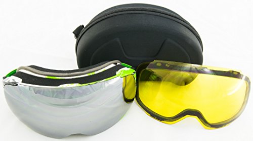 Typhoon Sports Magnetic Lens Ski Snowboard Anti-Fog Goggles (Green White w/Silver & Yellow)