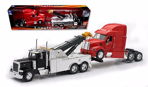 New Ray SS-12053 Toys 1: 32 Scale Peterbilt Tow Truck with Red Peterbilt Cab Semi Truck