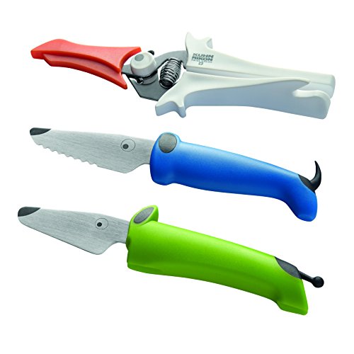 Kuhn Rikon KinderKitchen Children’s Knife, Set of 3 – Including Scissors, Green, Blue & White