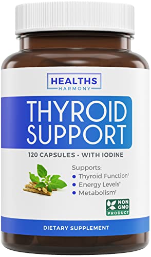 Thyroid Support with Iodine – 120 Capsules (Non-GMO) Improve Your Energy – Ashwagandha Root, Zinc, Selenium, Vitamin B12 Complex – Thyroid Health Supplement – 60 Day Supply