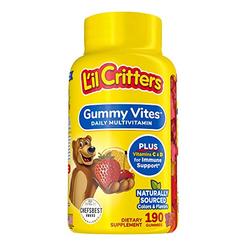 L’il Critters Gummy Vites Daily Kids Gummy Multivitamins, Fruit Flavored Gummy Vitamin with Vitamin C and D, 95-190 Day Supply, 190-count