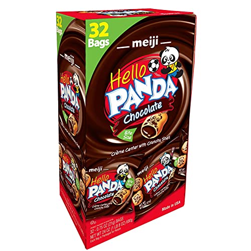 Meiji Hello Panda Cookies, Chocolate Crème Filled – 32 Count, 0.75oz Packages – Bite Sized Cookies with Fun Panda Sports