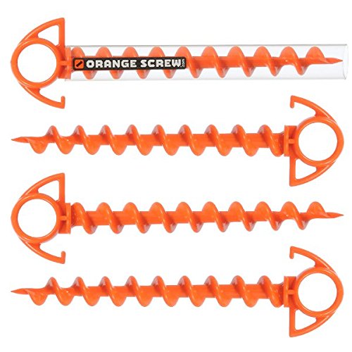 Orange Screw: The Ultimate Ground Anchor | Small 4 Pack Tent Stakes | Made in USA (Orange)