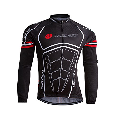 Men’s Long Sleeve Cycling Jersey Breathable Full Zip Bicycle MTB Bike Shirt Running Jacket Sports Clothing Black