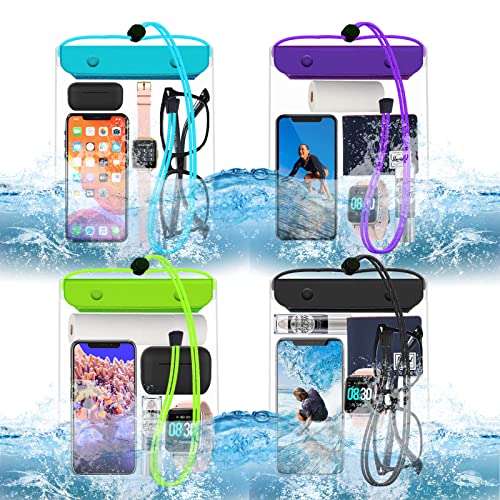 FECEDY 4 Packs Universal Waterproof Case Big Phone Dry Bag Pouch Tablet case for 2pcs iPhone 14 13 12 11 Pro Xs/XR/X/Max Plus Samsung Galaxy and Fits Smartphones Multicolor
