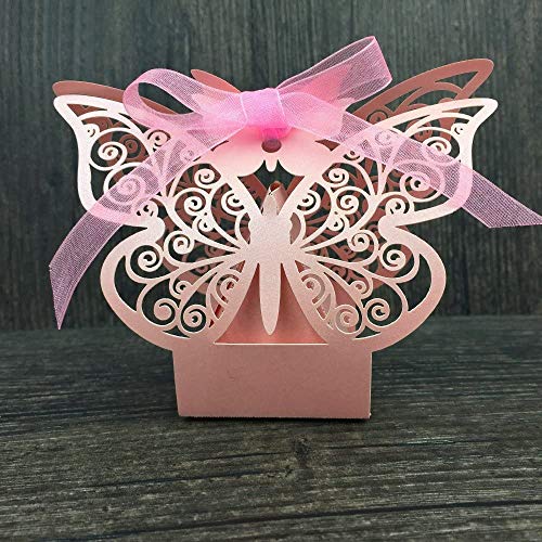 zorpia® New 50pcs Laser Cut Big Butterfly Wedding Favor Box Candy Box Gift Box Wedding Favors Event Party Supplies Wedding Decoration ZRA0168919 (Pink)