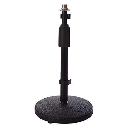 LyxPro Desktop Microphone Stand, 9”- 14” Adjustable Height Desk Mic Holder, Weighted Cast Iron Base, 3/8″ – 5/8″ adapter screw, Table Top Non slip Rubber Feet