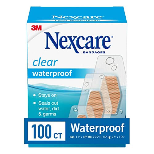 Nexcare Waterproof Clear Bandages, Covers And Protects, 360 Degree Seal Around The Pad Offers Exceptional Protection Against Water, Dirt, And Germs, Assorted Sizes, 100 Count