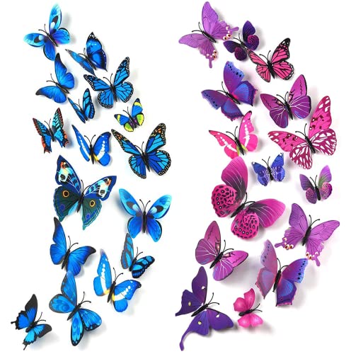 HAKDAY 3D Butterfly Wall Decor, 48 PCS 3D Butterfly Wall Stickers for Crafts Butterflies Party Decorations Birthday Room Decor