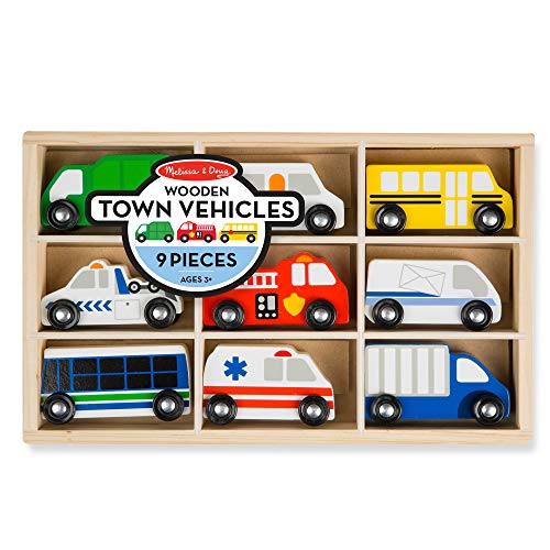 Melissa & Doug Town Vehicles Set in Wooden Tray (9 pcs)
