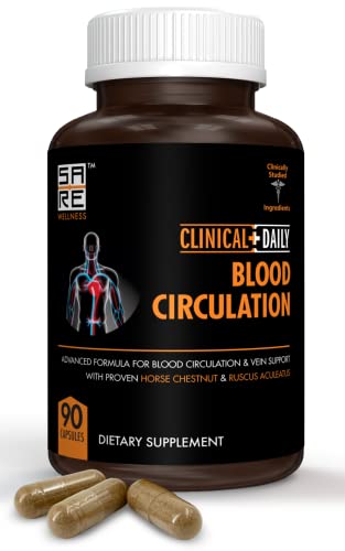 Clinical Daily Blood Circulation Supplements. Butchers Broom, Horse Chestnut, Hawthorn, Cayenne, Arginine, Diosmin Varicose Veins Treatment for Legs. Poor Circulation and Vein Support. 90 Capsules.