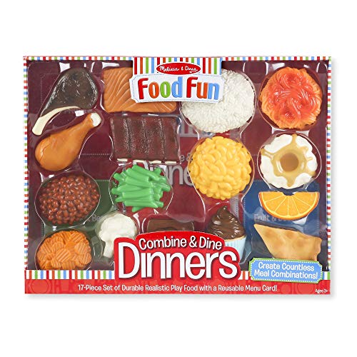 Melissa & Doug Food Fun Combine & Dine Dinners – Red – Realistic Play Food For Kids Kitchen, Pretend Play Food Set For Kids Ages 3+