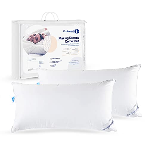 Continental Bedding Firm White Goose Down Pillow – 2-Pack, King Size, 20 x 36 in, 35 Oz, 550 Fill Power, – RDS-Certified Goose Down, Fine Cotton Pillow Shell – USA-Made Pillows for Sleeping