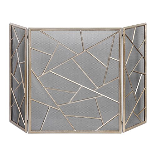 Modern Abstract Silver Panels Fireplace Screen | Tiled Shapes Champagne