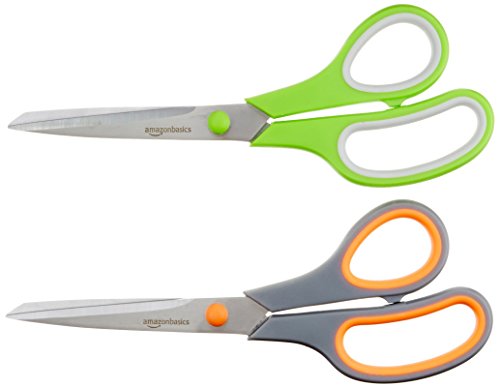 Amazon Basics Multipurpose, Comfort Grip, PVD coated, Stainless Steel Office Scissors – Pack of 2