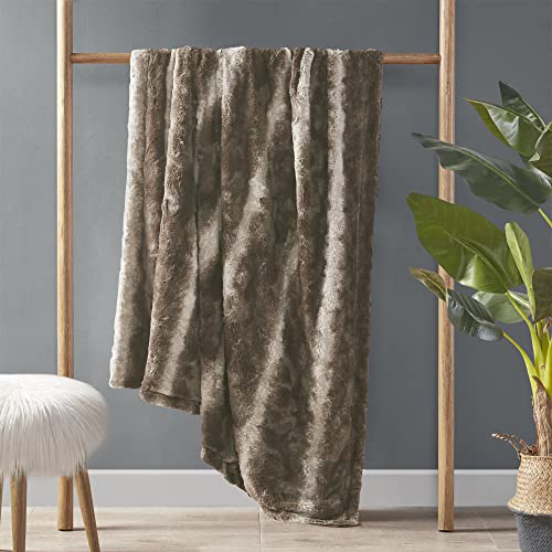 Madison Park Zuri Soft Plush Luxury Oversized Faux Fur Throw Animal Stripes Design, Faux Mink On The Reverse, Modern Cold Weather Blanket for Bed, Sofa Couch, 60×70″, Chocolate
