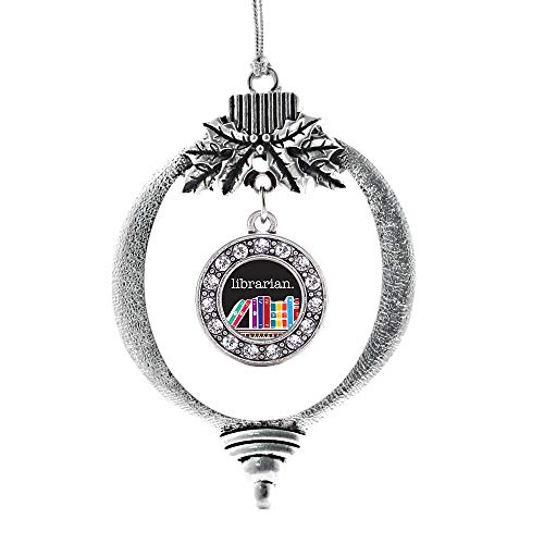 Inspired Silver – Librarian Charm Ornament – Silver Circle Charm Holiday Ornaments with Cubic Zirconia Jewelry