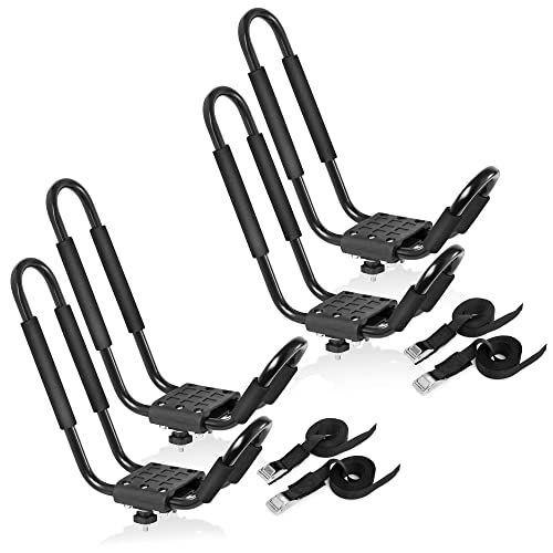 Direct Aftermarket (2 Pairs Universal Kayak Rack for Car Truck SUV – Rooftop Kayak Carrier J-Bar Holder Mount with Tie Down Straps