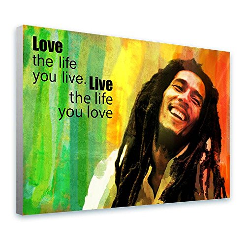 Alonline Art – Bob Marley #2 Jamaican Reggae Quote by Alonline DSN | Print on Canvas | Ready to Frame (Synthetic, Rolled) | 16″x12″ – 41x30cm | Wall Art Home Decor for Living Room or for Office |