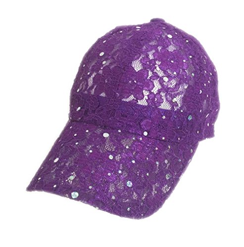 Classic Lace Glitter Sequin Baseball Cap Hat Bling Bling Visor Game (Purple)