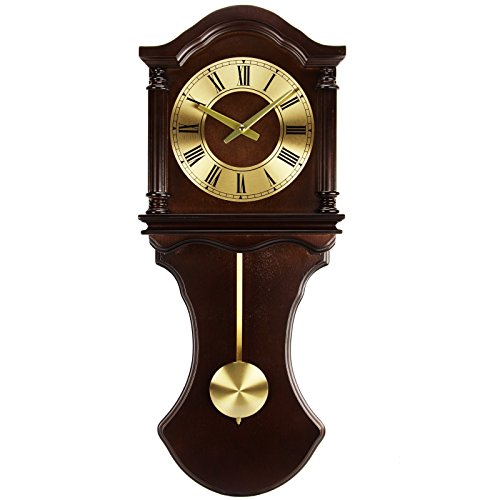 Bedford Clock Collection BED1712 Wall Clock with Pendulum and Chimes, Chocolate Wood