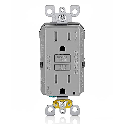 Leviton AGTR1-GY SmartlockPro Dual Function AFCI/GFCI Receptacle, Wallplate Included, 15 Amp/125V, Gray