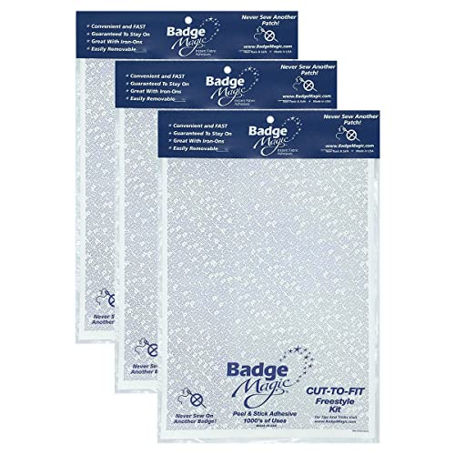 Badge Magic 3 Pack Cut to Fit Freestyle Double Sided Adhesive for Clothing, Fabric, Scout Badge, Patches – No Sew No Iron