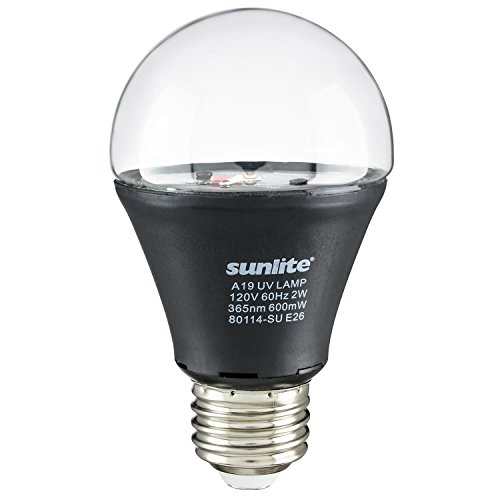 Sunlite 80114-SU LED A19 Black Light Bulb, 2 Watt, Medium Base (E26), 365nm Wavelength, Glow Parties, Blacklight Blue, Decoration, Special Effects, Security Applications, ETL Listed, 1 Pack