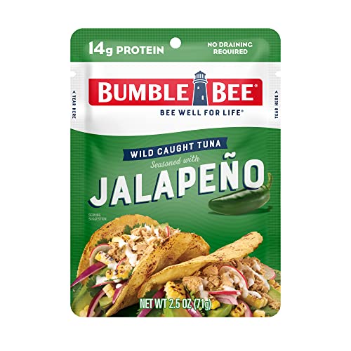 Bumble Bee Jalapeño Seasoned Tuna, 2.5 oz Pouches (Pack of 12) – Ready to Eat – Wild Caught Tuna Pouch – 14g Protein per Serving – Gluten Free
