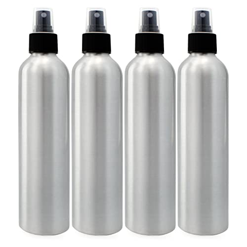 Cornucopia Brands 8-Ounce Aluminum Fine Mist Spray Bottles (4-Pack); Large Metal Atomizer Bottles Hold 8-10oz
