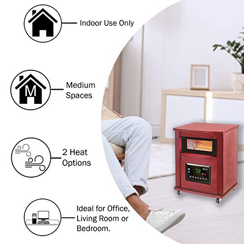 Comfort Zone CZ2032C 750/1,500-Watt 16” Infrared Quartz Wood Cabinet Heater with Remote Control and Adjustable Thermostat with Digital Display, Overheat Protection, Cherry Finish | The Storepaperoomates Retail Market - Fast Affordable Shopping