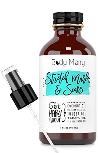 Body Merry Stretch Marks and Scars Defense Oil – Moisturizing Body Oil with Coconut, Sea Buckthorn, Jojoba, Rosehip and Tamanu Oils – Fade Marks and Nourish Dry Skin – Ideal for Pregnancy, 4 oz