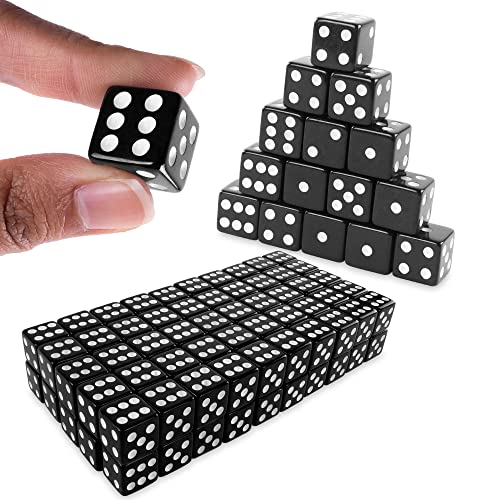 Super Z Outlet Standard 16mm Black Dice with White Pips Dots for Board Games, Activity, Casino Theme, Party Favors, Toy Gifts (100 Pack)