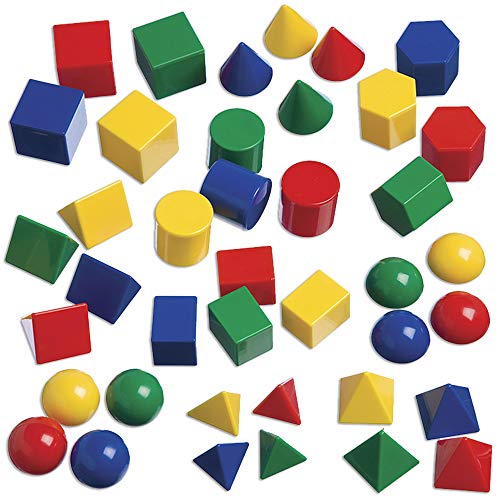 edxeducation Mini Geometric Solids – Set of 40 – 3D Shapes for Math & Geometry – Multicolored Math Manipulatives For Kids – 10 Different Shapes