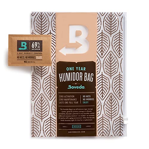 Boveda Portable Travel 2-Way Humidity Resealable Cigar Humidor Bag – Waterproof & Dustproof – Preloaded with 69% RH Pack – Patented Technology – Medium Cigar Storage For 15 Cigars – 1 Count